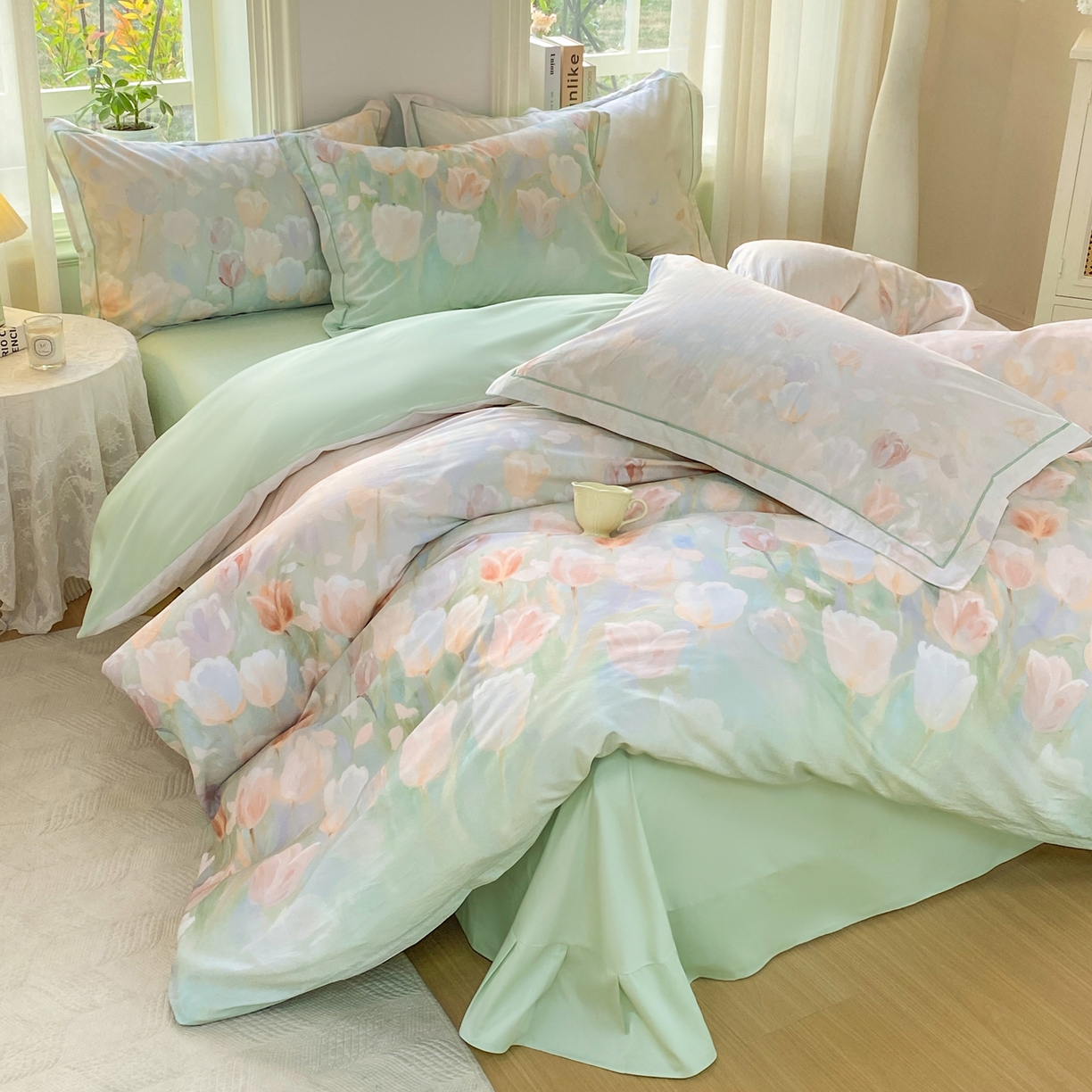 91家纺网 家纺一手货源 找家纺 XIWEN-希文家纺 2026新款40支全棉13376数码印花四件套-第二批 花间集