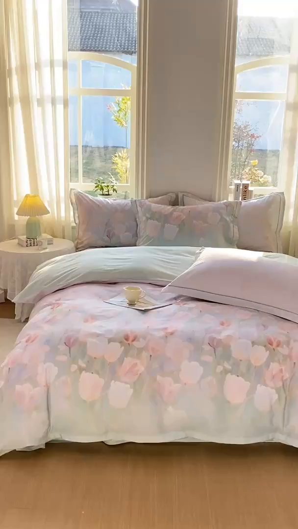 91家纺网 家纺一手货源 找家纺 XIWEN-希文家纺 2026新款40支全棉13376数码印花四件套-第二批 花间集