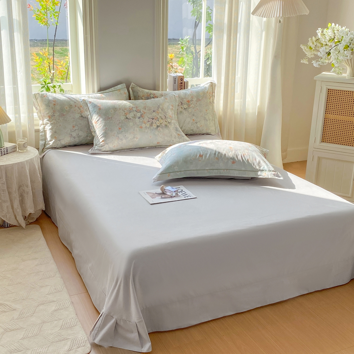 91家纺网 家纺一手货源 找家纺 XIWEN-希文家纺 2026新款40支全棉13376数码印花四件套-第二批 花溪-卡其