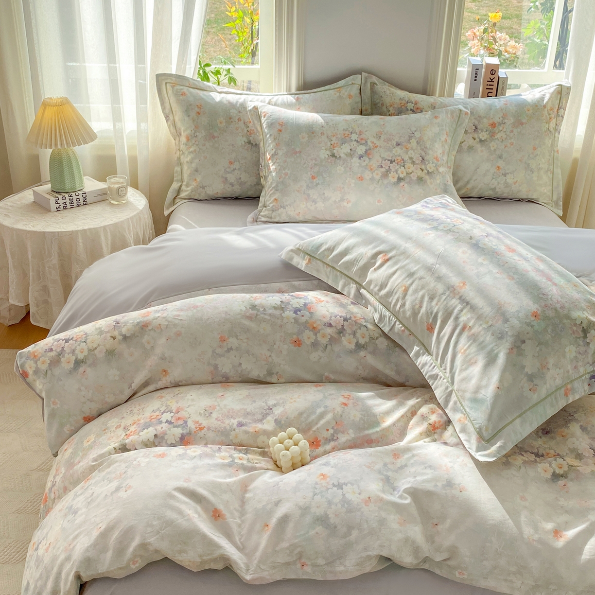 91家纺网 家纺一手货源 找家纺 XIWEN-希文家纺 2026新款40支全棉13376数码印花四件套-第二批 花溪-卡其