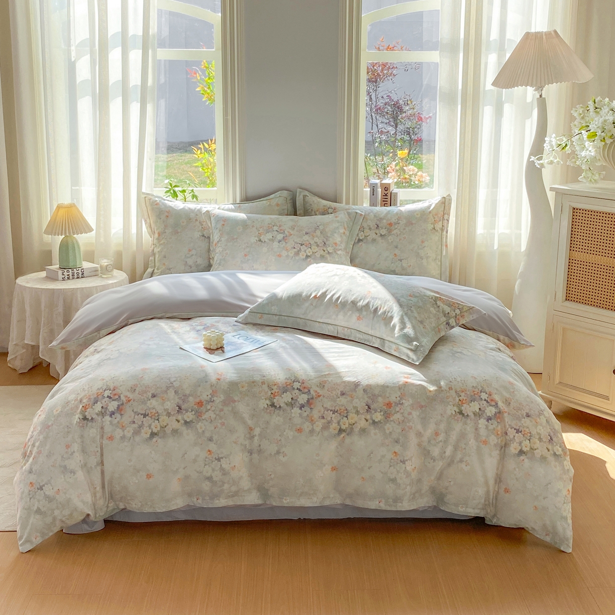 91家纺网 家纺一手货源 找家纺 XIWEN-希文家纺 2026新款40支全棉13376数码印花四件套-第二批 花溪-卡其