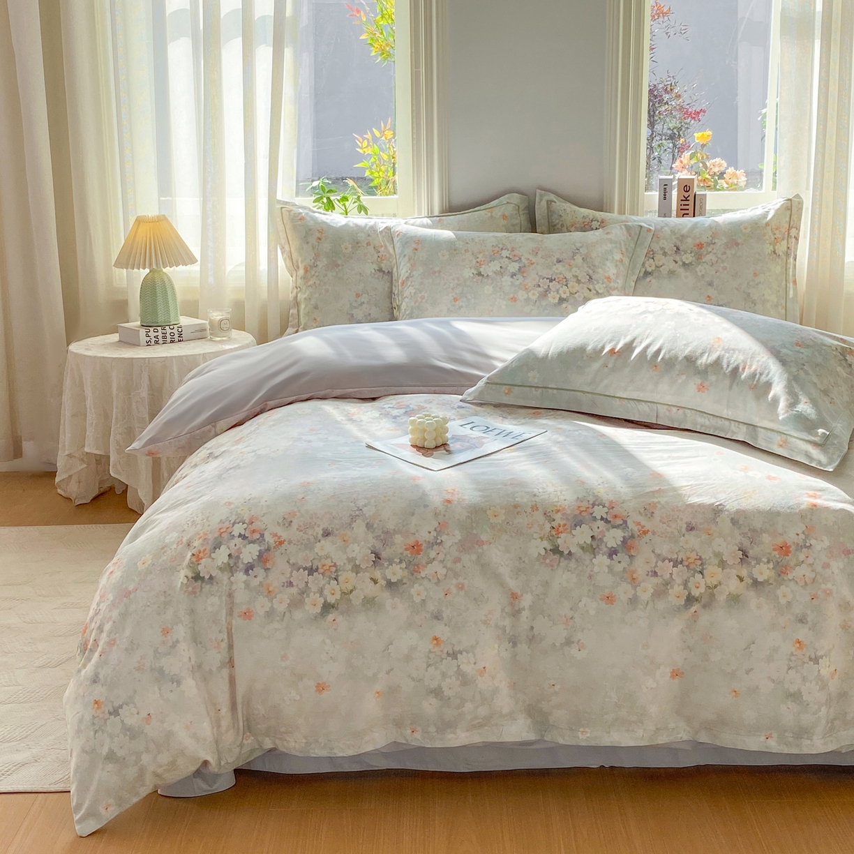 91家纺网 家纺一手货源 找家纺 XIWEN-希文家纺 2026新款40支全棉13376数码印花四件套-第二批 花溪-卡其