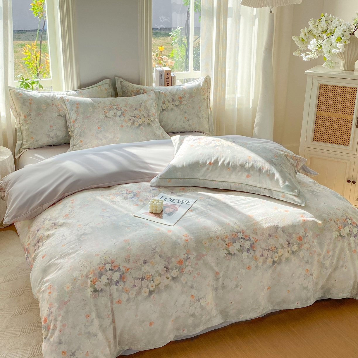 91家纺网 家纺一手货源 找家纺 XIWEN-希文家纺 2026新款40支全棉13376数码印花四件套-第二批 花溪-卡其