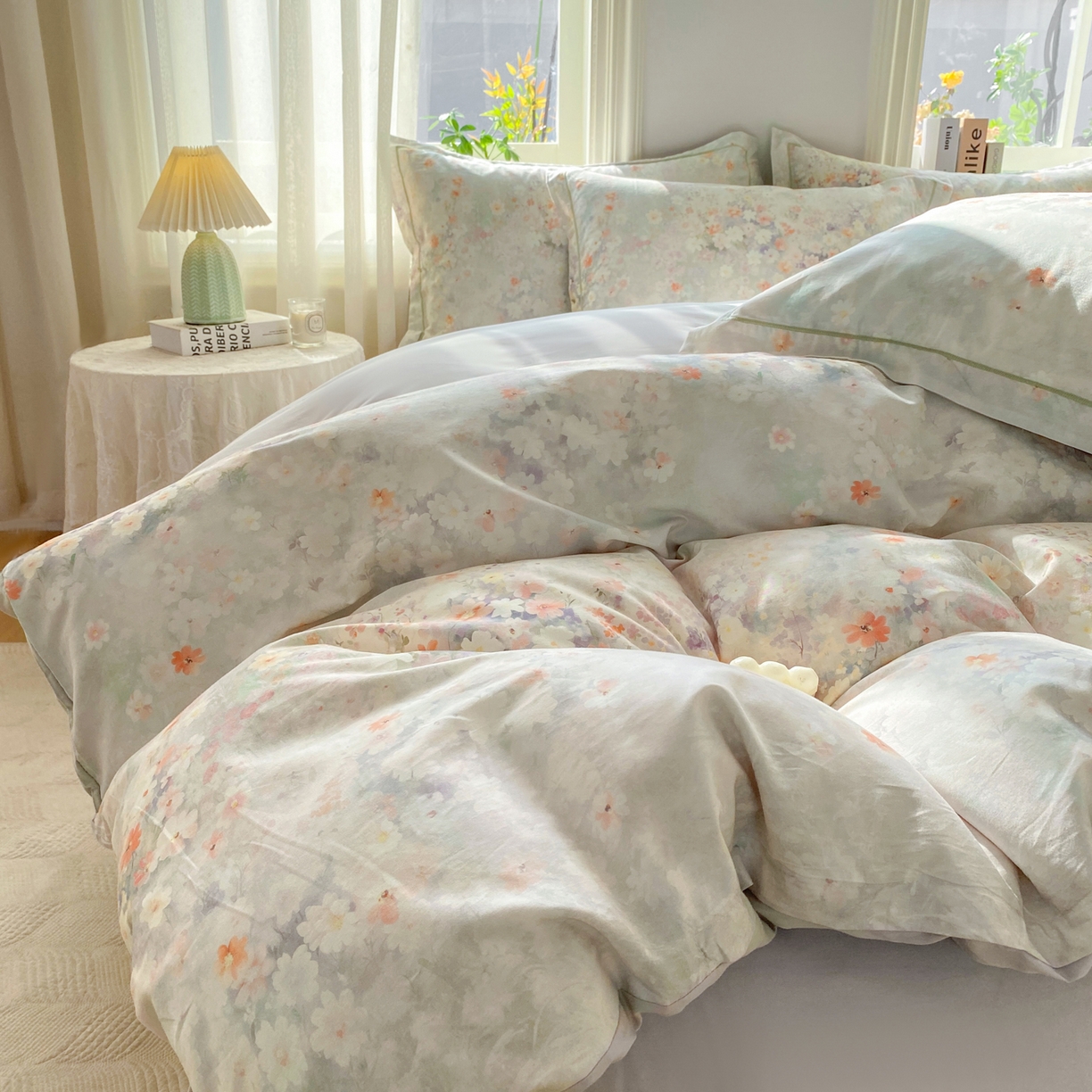 91家纺网 家纺一手货源 找家纺 XIWEN-希文家纺 2026新款40支全棉13376数码印花四件套-第二批 花溪-卡其