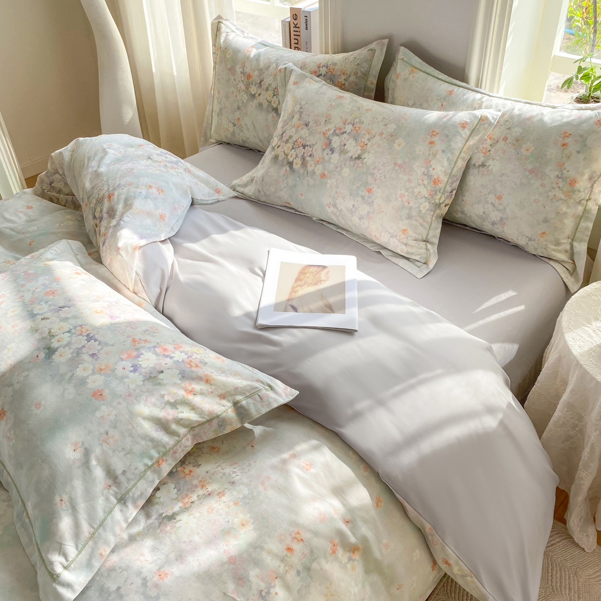 91家纺网 家纺一手货源 找家纺 XIWEN-希文家纺 2026新款40支全棉13376数码印花四件套-第二批 花溪-卡其