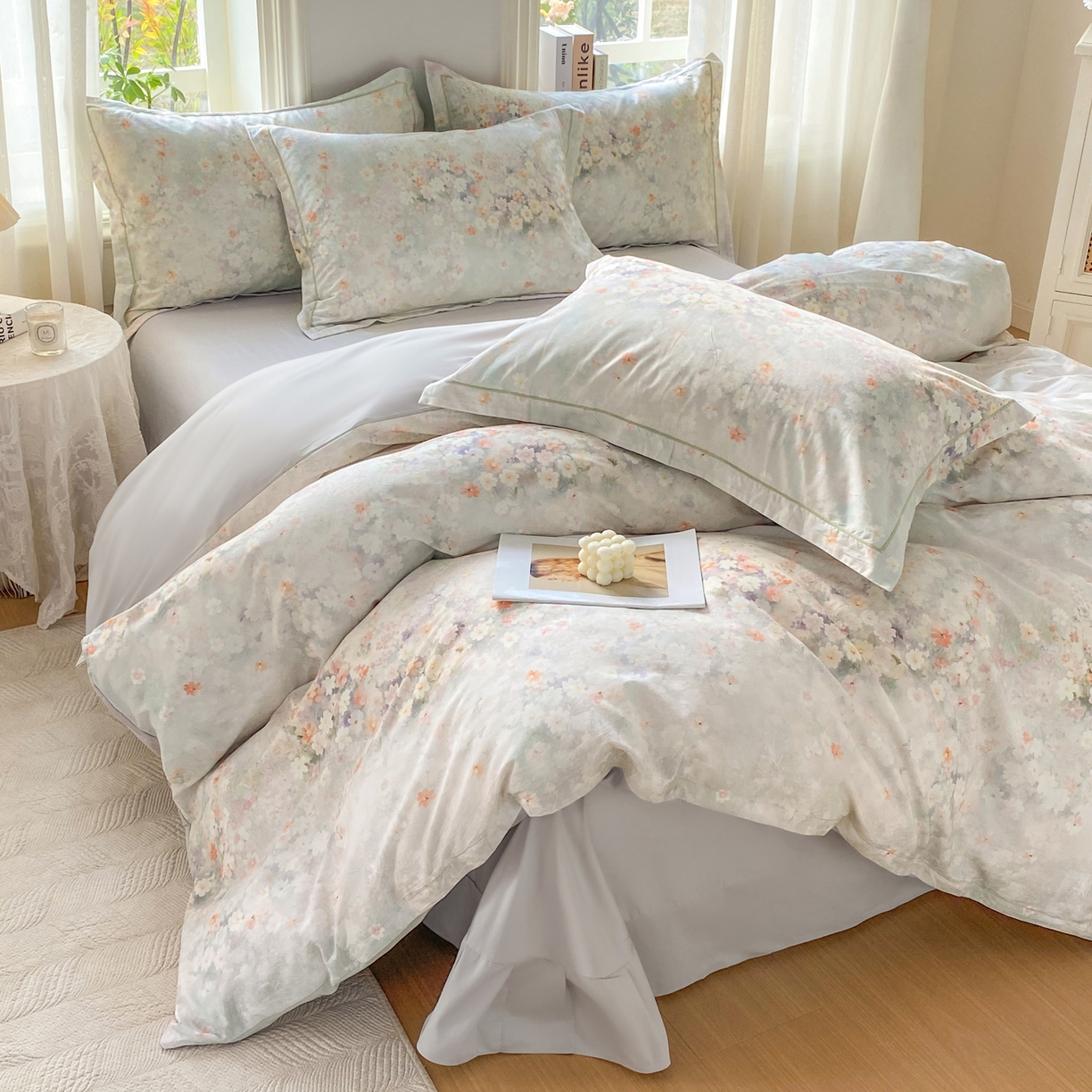 91家纺网 家纺一手货源 找家纺 XIWEN-希文家纺 2026新款40支全棉13376数码印花四件套-第二批 花溪-卡其