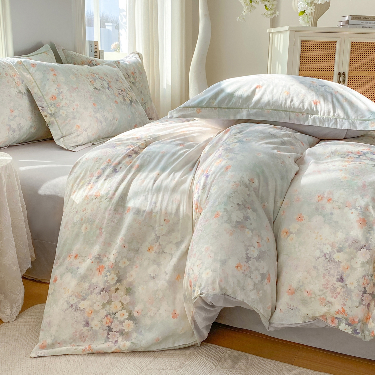 91家纺网 家纺一手货源 找家纺 XIWEN-希文家纺 2026新款40支全棉13376数码印花四件套-第二批 花溪-卡其