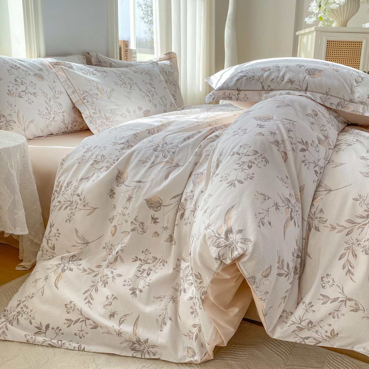 91家纺网 家纺一手货源 找家纺 XIWEN-希文家纺 2026新款40支全棉13376数码印花四件套-第二批 花枝笑语