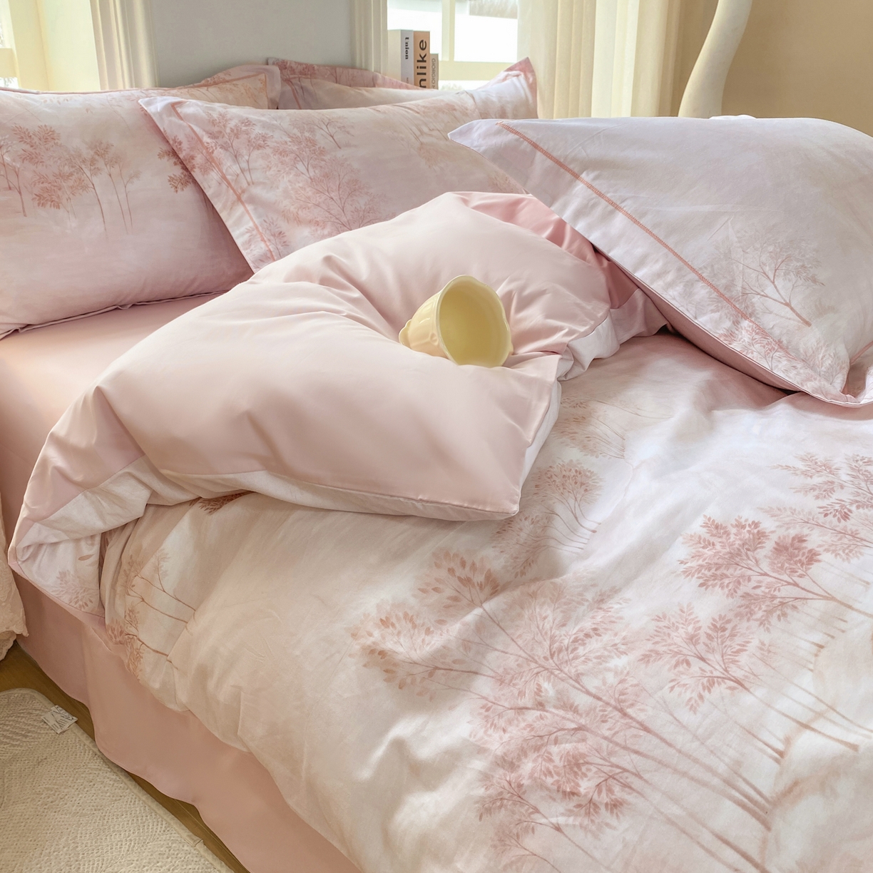 XIWEN-希文家纺 2026新款40支全棉13376数码印花四件套-第二批 沐霖-粉