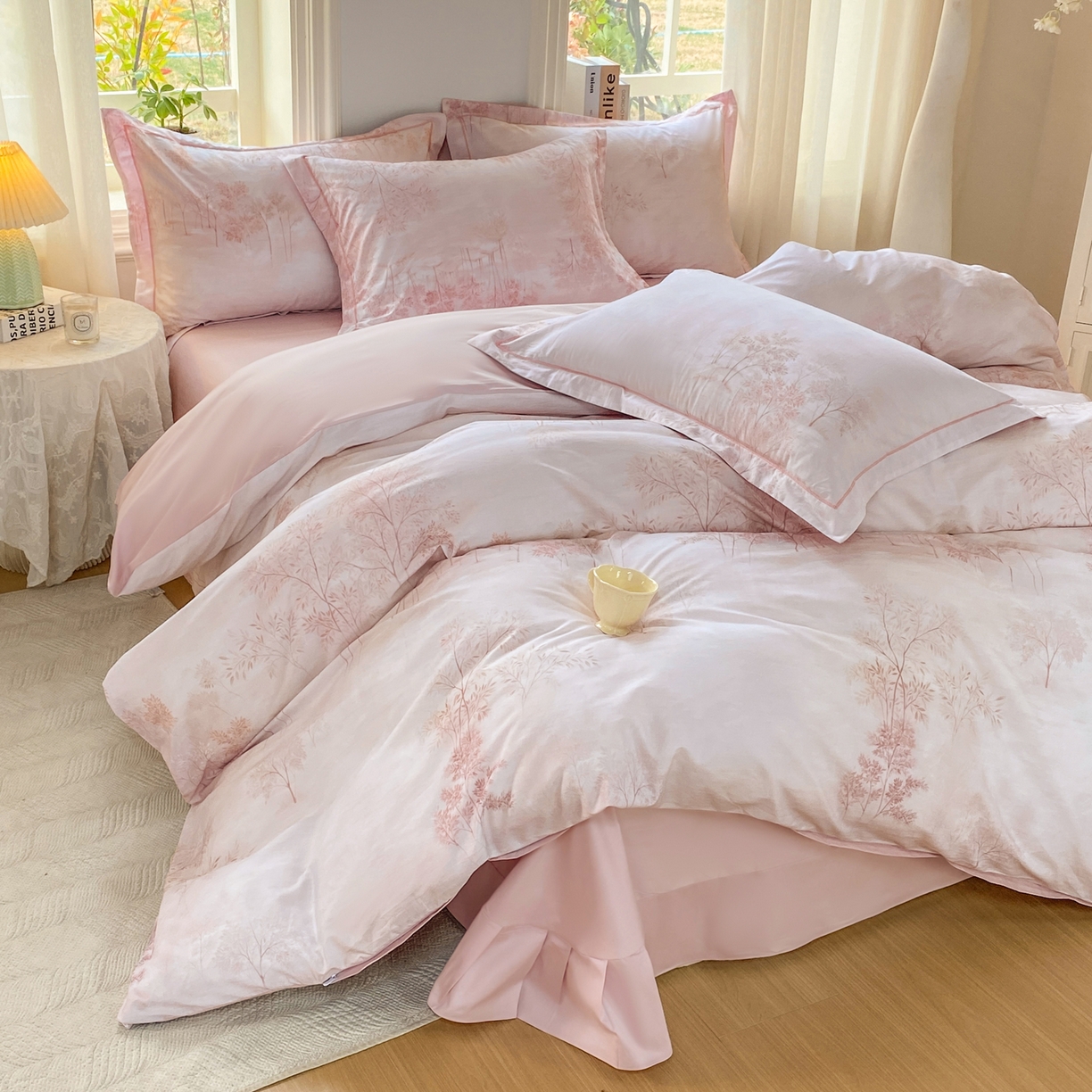 91家纺网 家纺一手货源 找家纺 XIWEN-希文家纺 2026新款40支全棉13376数码印花四件套-第二批 沐霖-粉