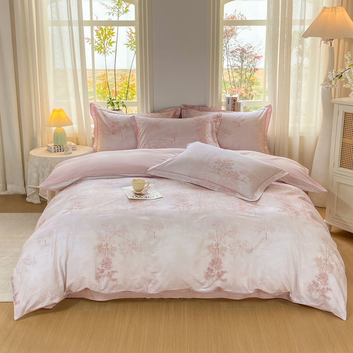 91家纺网 家纺一手货源 找家纺 XIWEN-希文家纺 2026新款40支全棉13376数码印花四件套-第二批 沐霖-粉