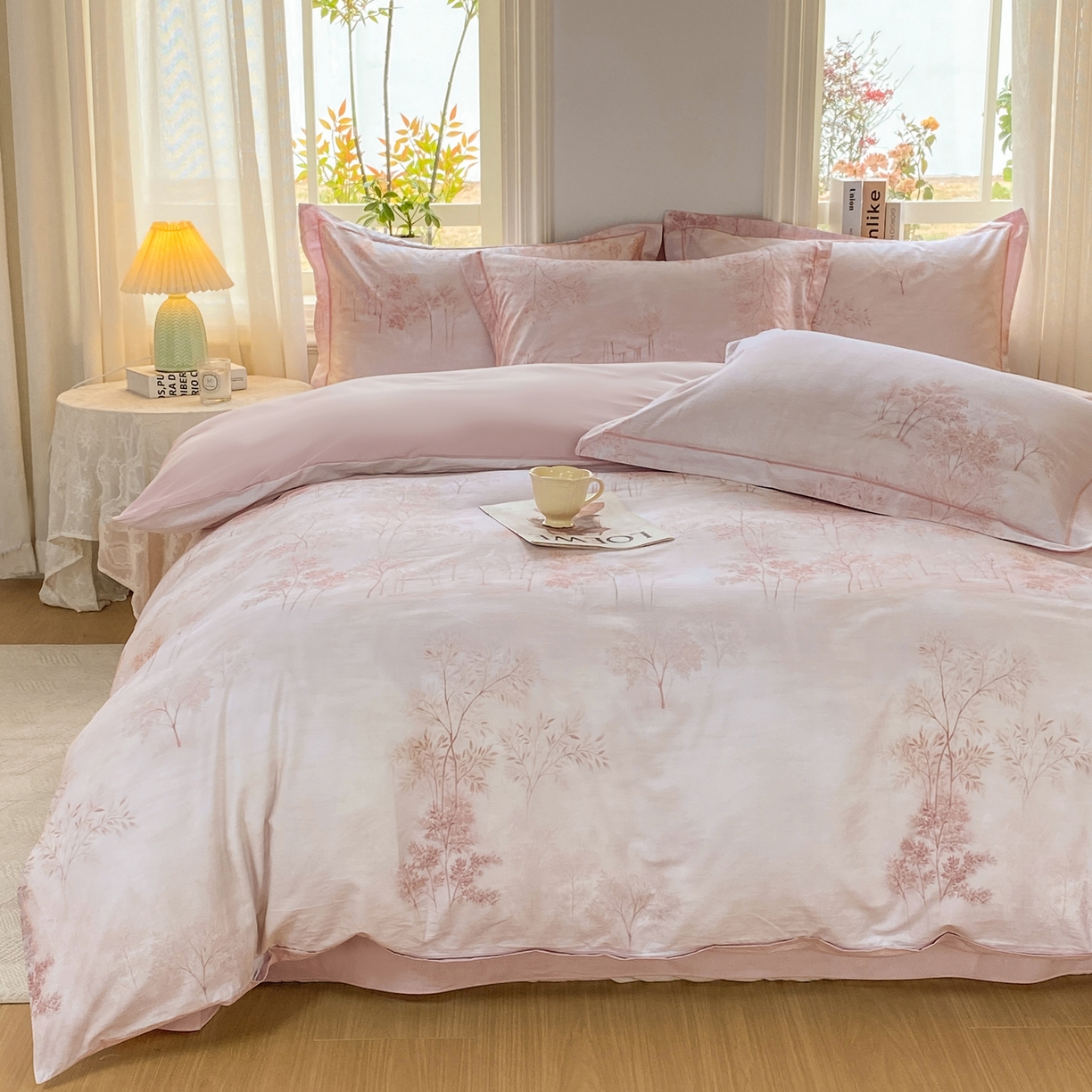 91家纺网 家纺一手货源 找家纺 XIWEN-希文家纺 2026新款40支全棉13376数码印花四件套-第二批 沐霖-粉