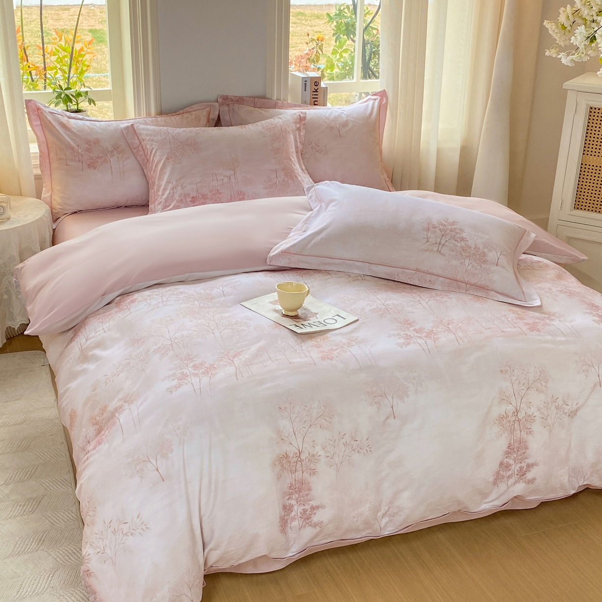 91家纺网 家纺一手货源 找家纺 XIWEN-希文家纺 2026新款40支全棉13376数码印花四件套-第二批 沐霖-粉