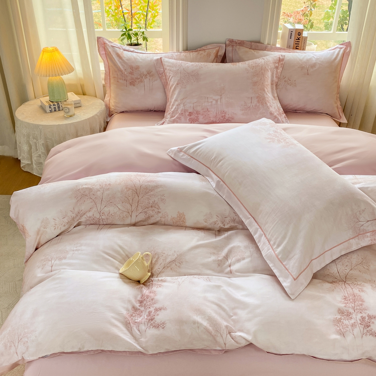 91家纺网 家纺一手货源 找家纺 XIWEN-希文家纺 2026新款40支全棉13376数码印花四件套-第二批 沐霖-粉