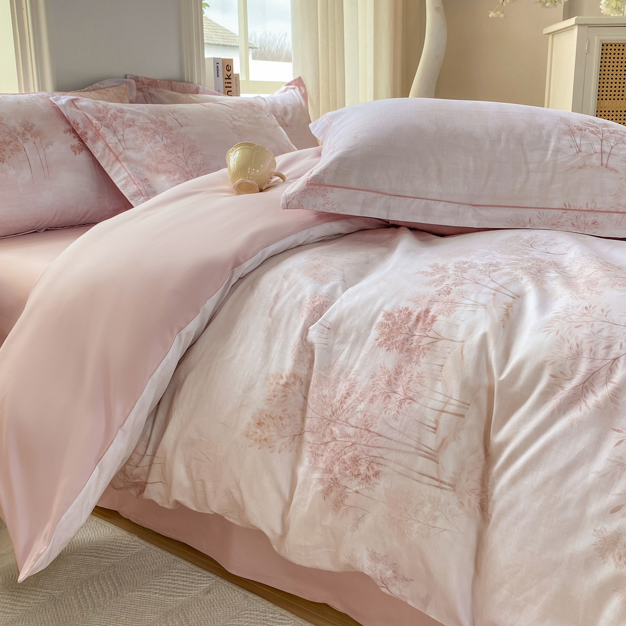 91家纺网 家纺一手货源 找家纺 XIWEN-希文家纺 2026新款40支全棉13376数码印花四件套-第二批 沐霖-粉