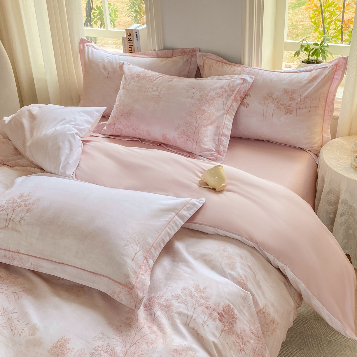 91家纺网 家纺一手货源 找家纺 XIWEN-希文家纺 2026新款40支全棉13376数码印花四件套-第二批 沐霖-粉