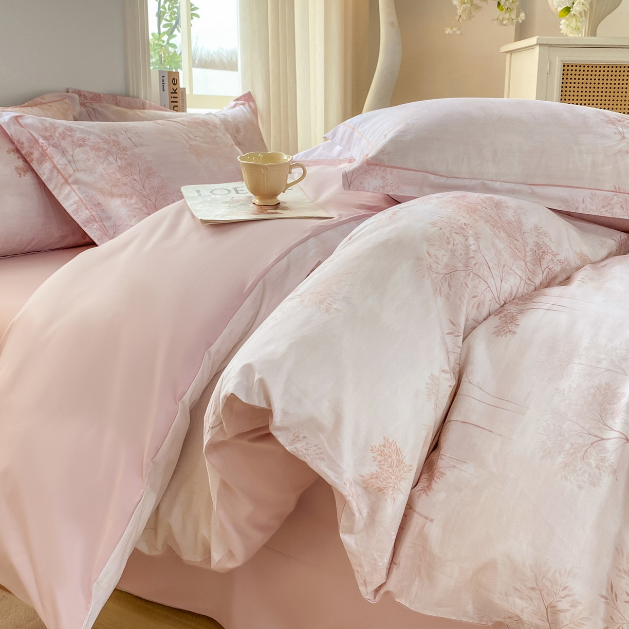 91家纺网 家纺一手货源 找家纺 XIWEN-希文家纺 2026新款40支全棉13376数码印花四件套-第二批 沐霖-粉