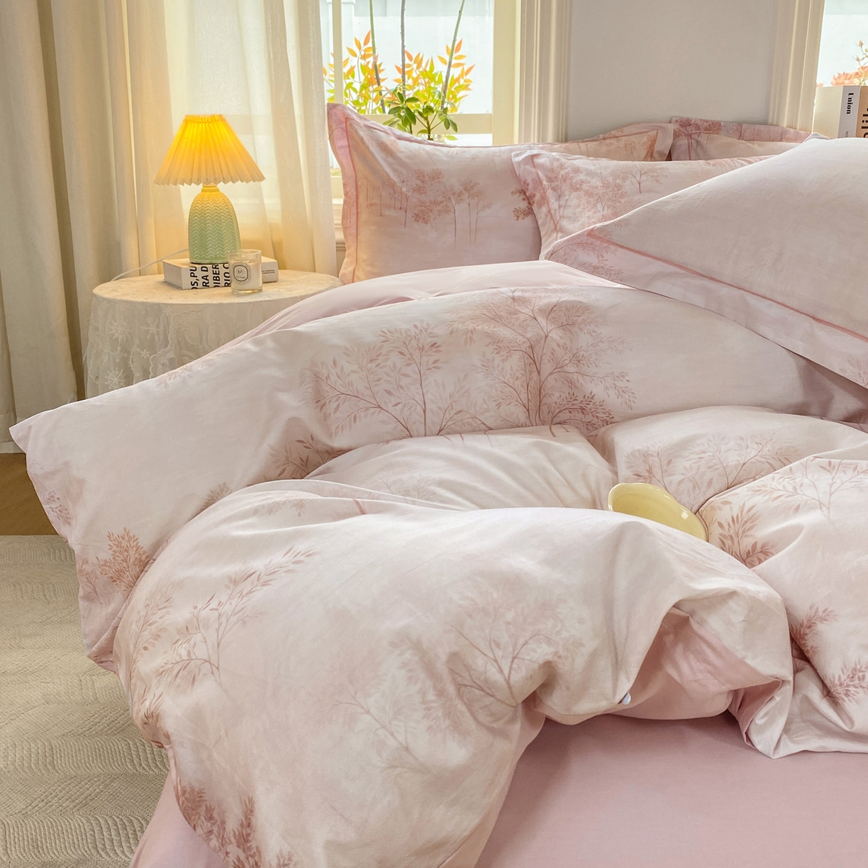 91家纺网 家纺一手货源 找家纺 XIWEN-希文家纺 2026新款40支全棉13376数码印花四件套-第二批 沐霖-粉