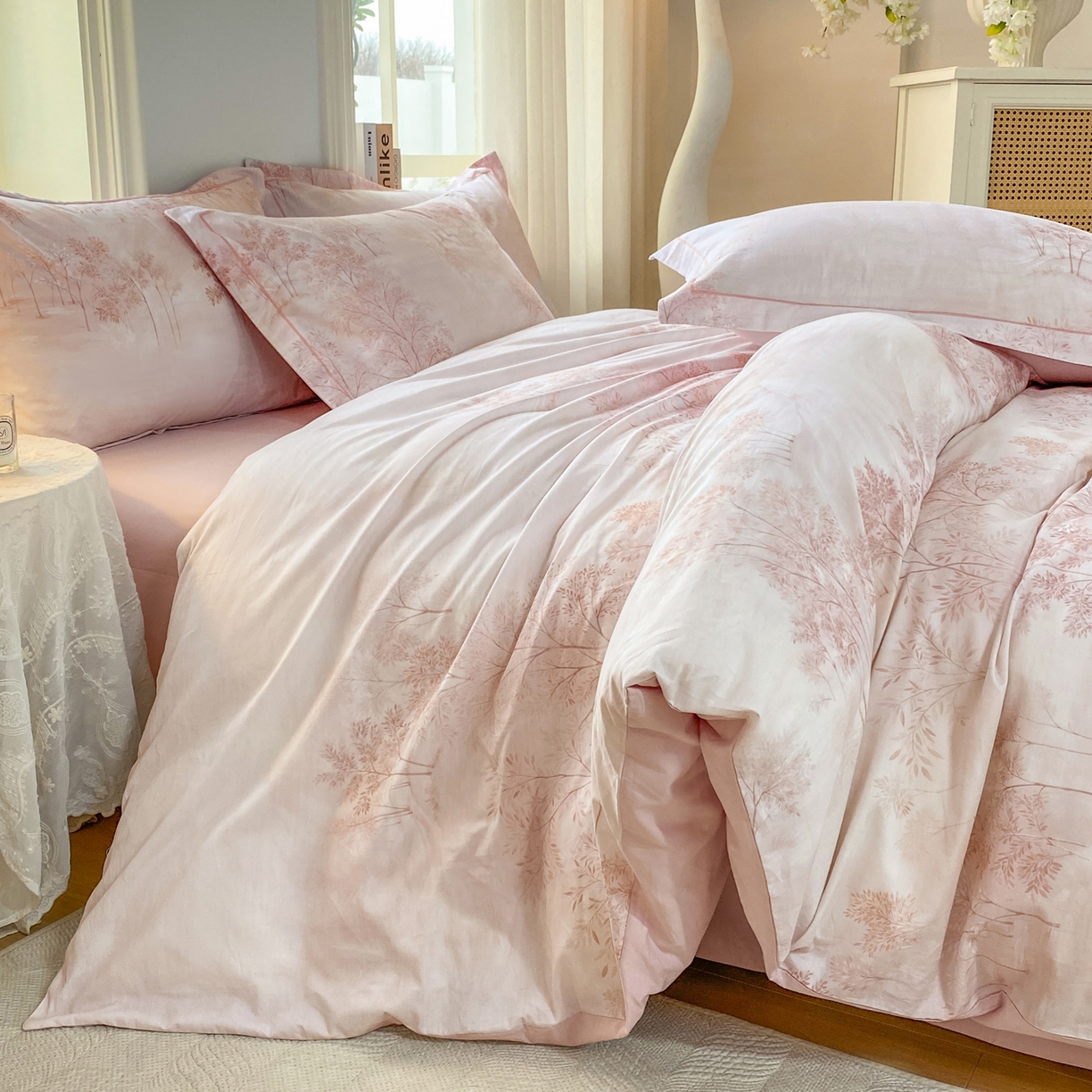 91家纺网 家纺一手货源 找家纺 XIWEN-希文家纺 2026新款40支全棉13376数码印花四件套-第二批 沐霖-粉