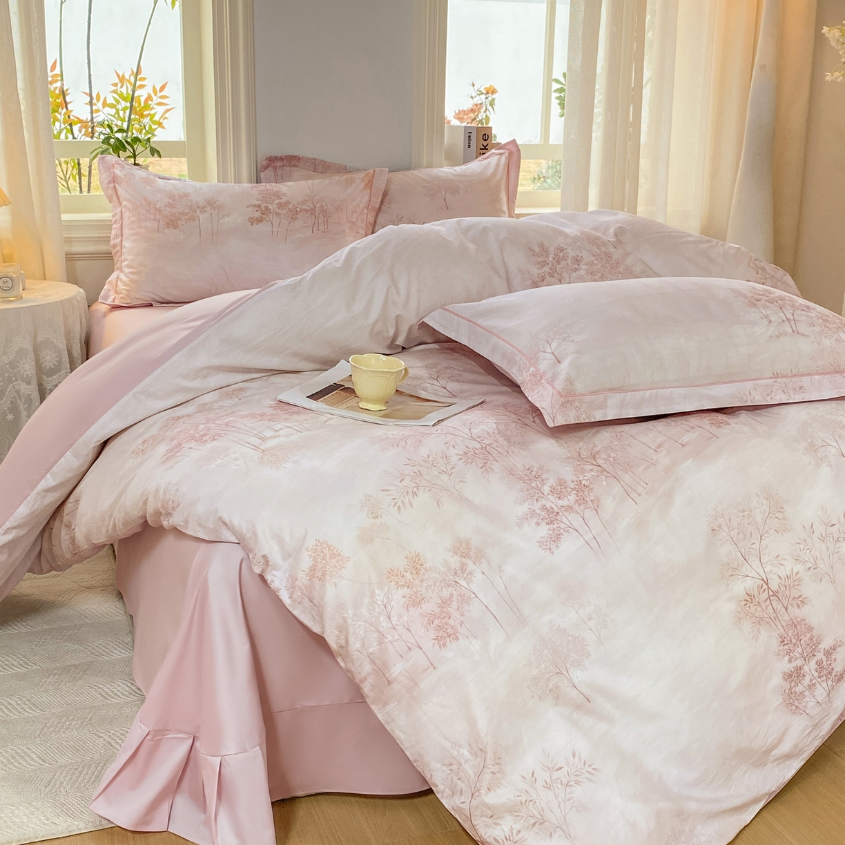 91家纺网 家纺一手货源 找家纺 XIWEN-希文家纺 2026新款40支全棉13376数码印花四件套-第二批 沐霖-粉