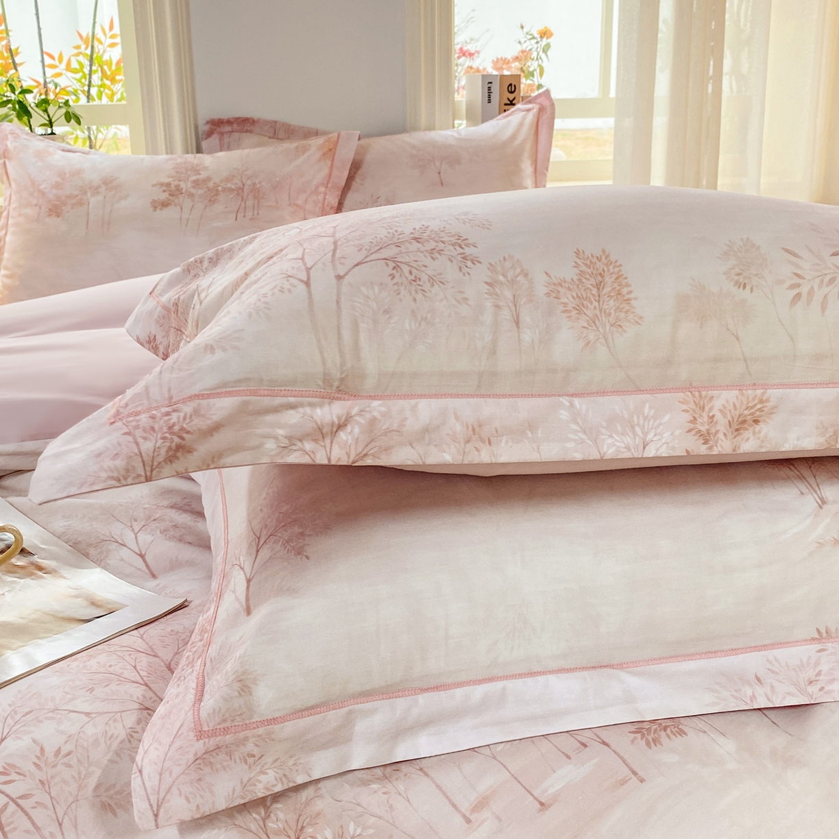 91家纺网 家纺一手货源 找家纺 XIWEN-希文家纺 2026新款40支全棉13376数码印花四件套-第二批 沐霖-粉