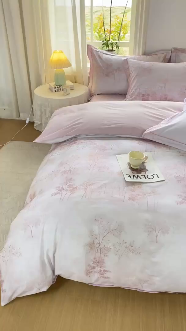 91家纺网 家纺一手货源 找家纺 XIWEN-希文家纺 2026新款40支全棉13376数码印花四件套-第二批 沐霖-粉