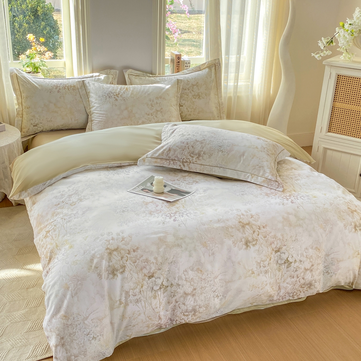 91家纺网 家纺一手货源 找家纺 XIWEN-希文家纺 2026新款40支全棉13376数码印花四件套-第二批 清珞-黄