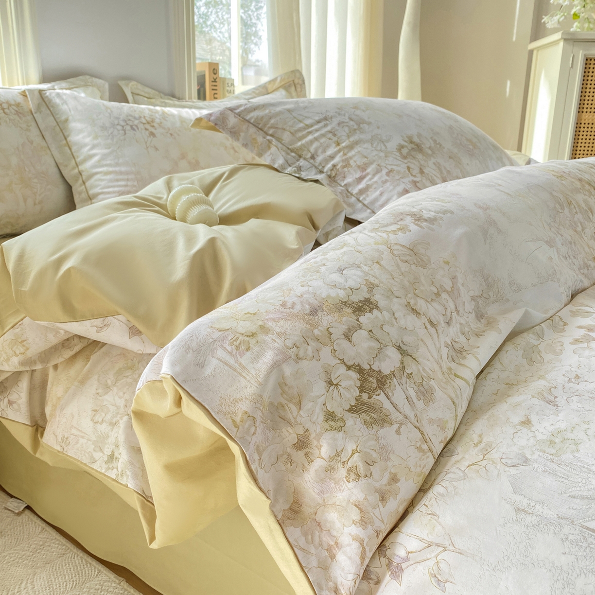 91家纺网 家纺一手货源 找家纺 XIWEN-希文家纺 2026新款40支全棉13376数码印花四件套-第二批 清珞-黄