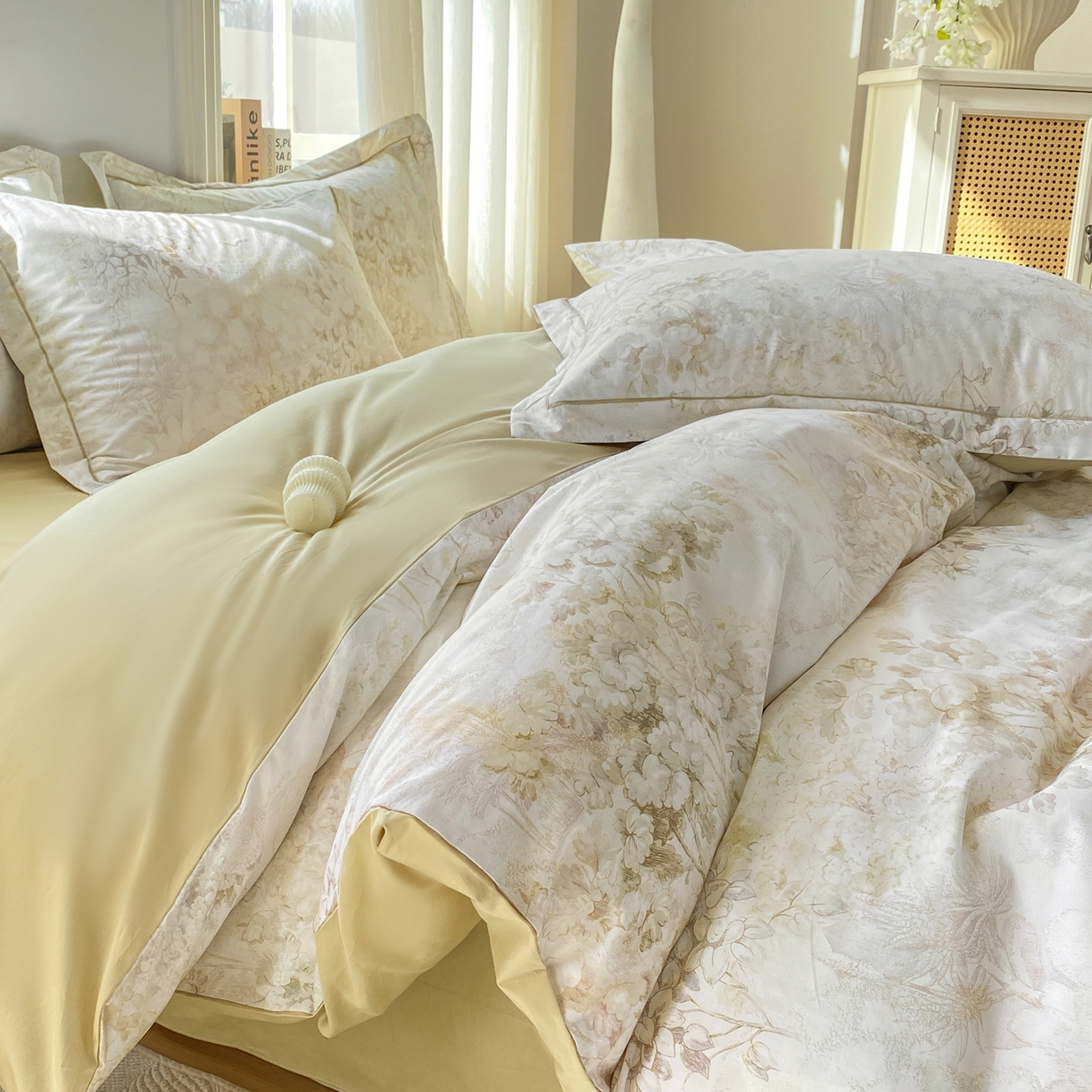 91家纺网 家纺一手货源 找家纺 XIWEN-希文家纺 2026新款40支全棉13376数码印花四件套-第二批 清珞-黄