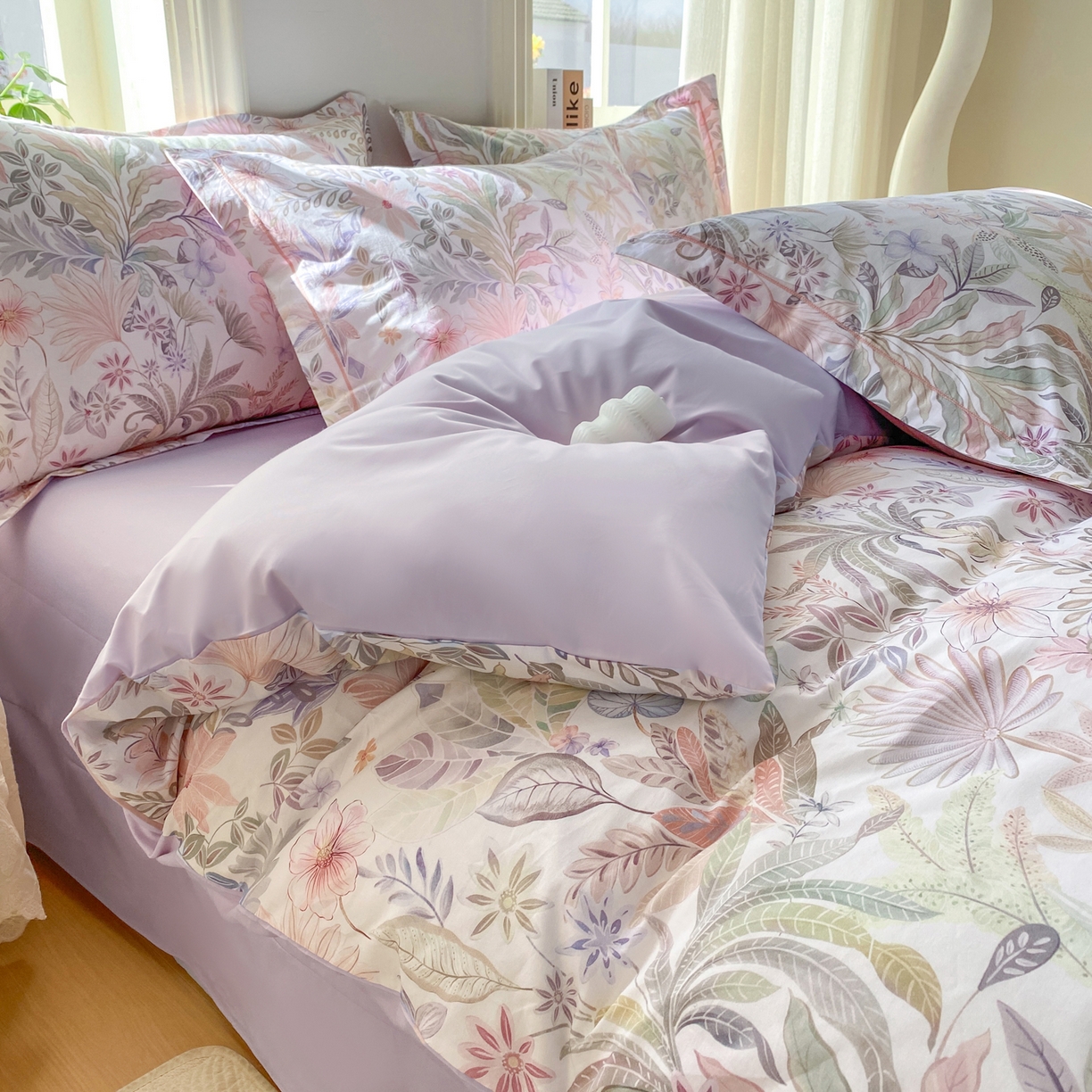 XIWEN-希文家纺 2026新款40支全棉13376数码印花四件套-第二批 晚柠-紫