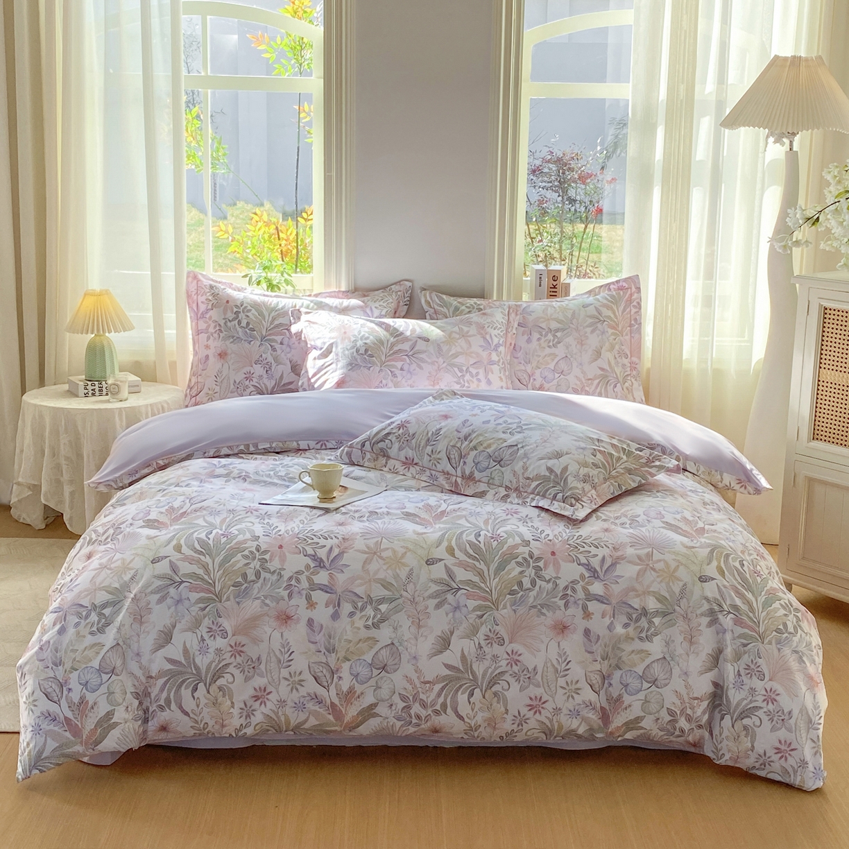 91家纺网 家纺一手货源 找家纺 XIWEN-希文家纺 2026新款40支全棉13376数码印花四件套-第二批 晚柠-紫