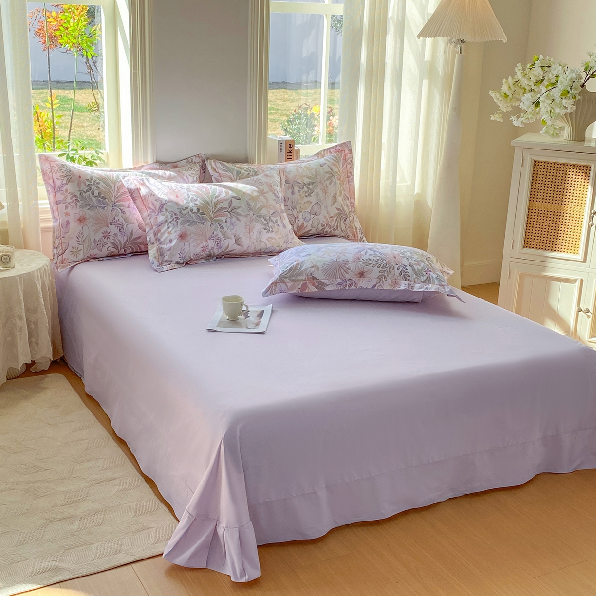 91家纺网 家纺一手货源 找家纺 XIWEN-希文家纺 2026新款40支全棉13376数码印花四件套-第二批 晚柠-紫