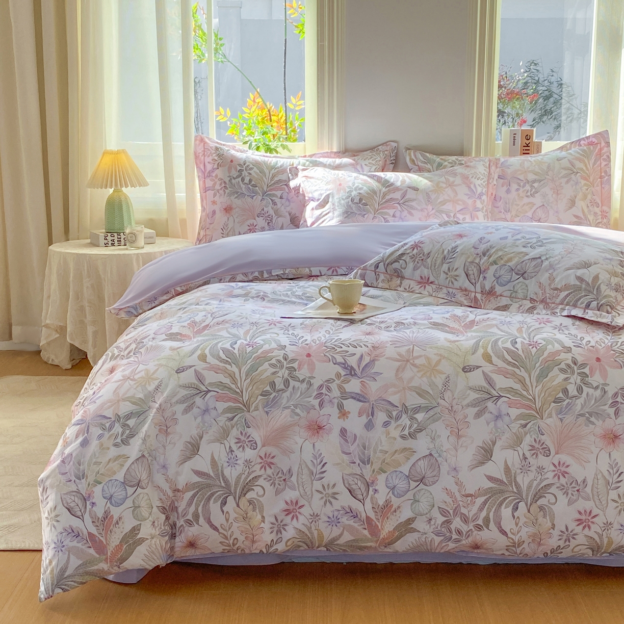 91家纺网 家纺一手货源 找家纺 XIWEN-希文家纺 2026新款40支全棉13376数码印花四件套-第二批 晚柠-紫