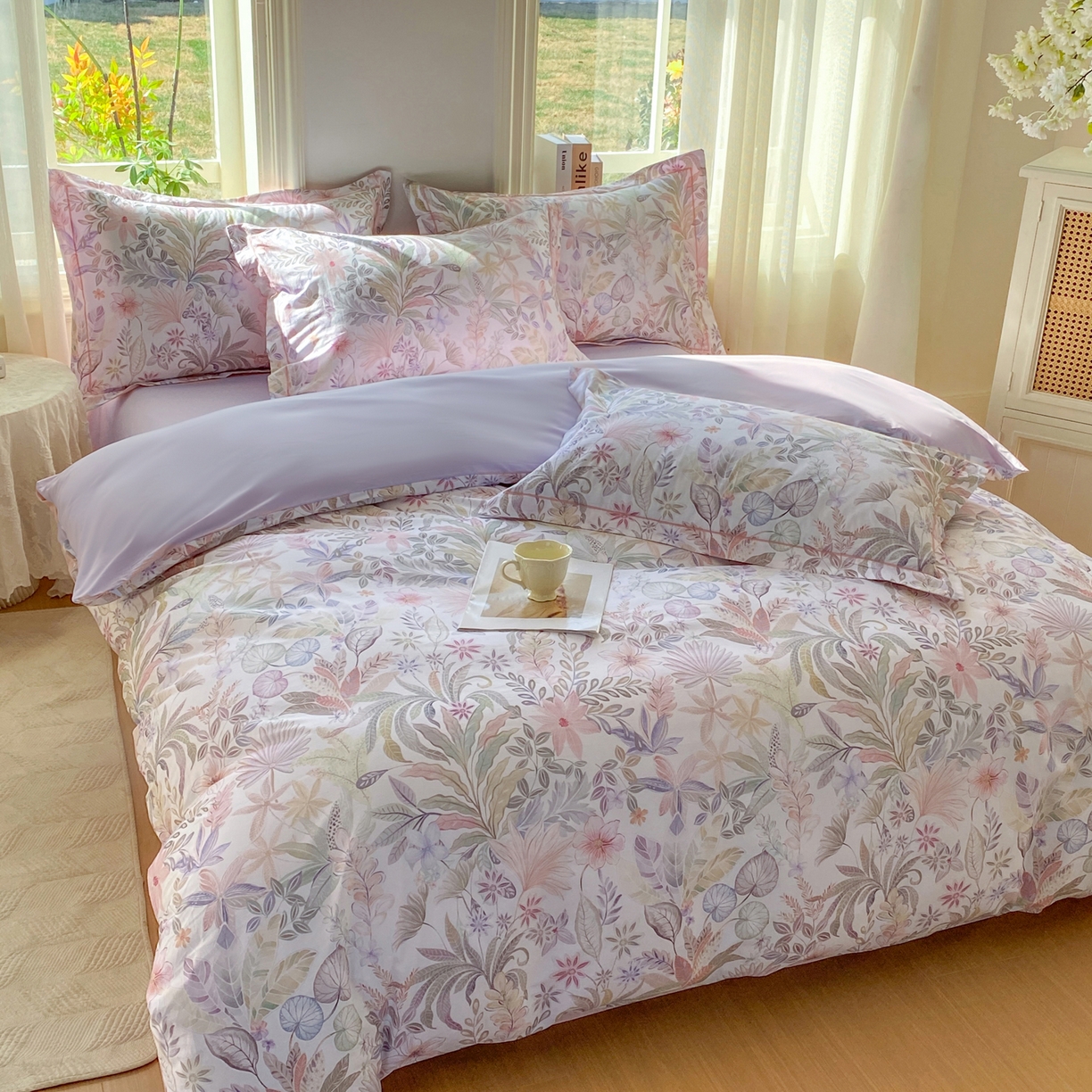 91家纺网 家纺一手货源 找家纺 XIWEN-希文家纺 2026新款40支全棉13376数码印花四件套-第二批 晚柠-紫