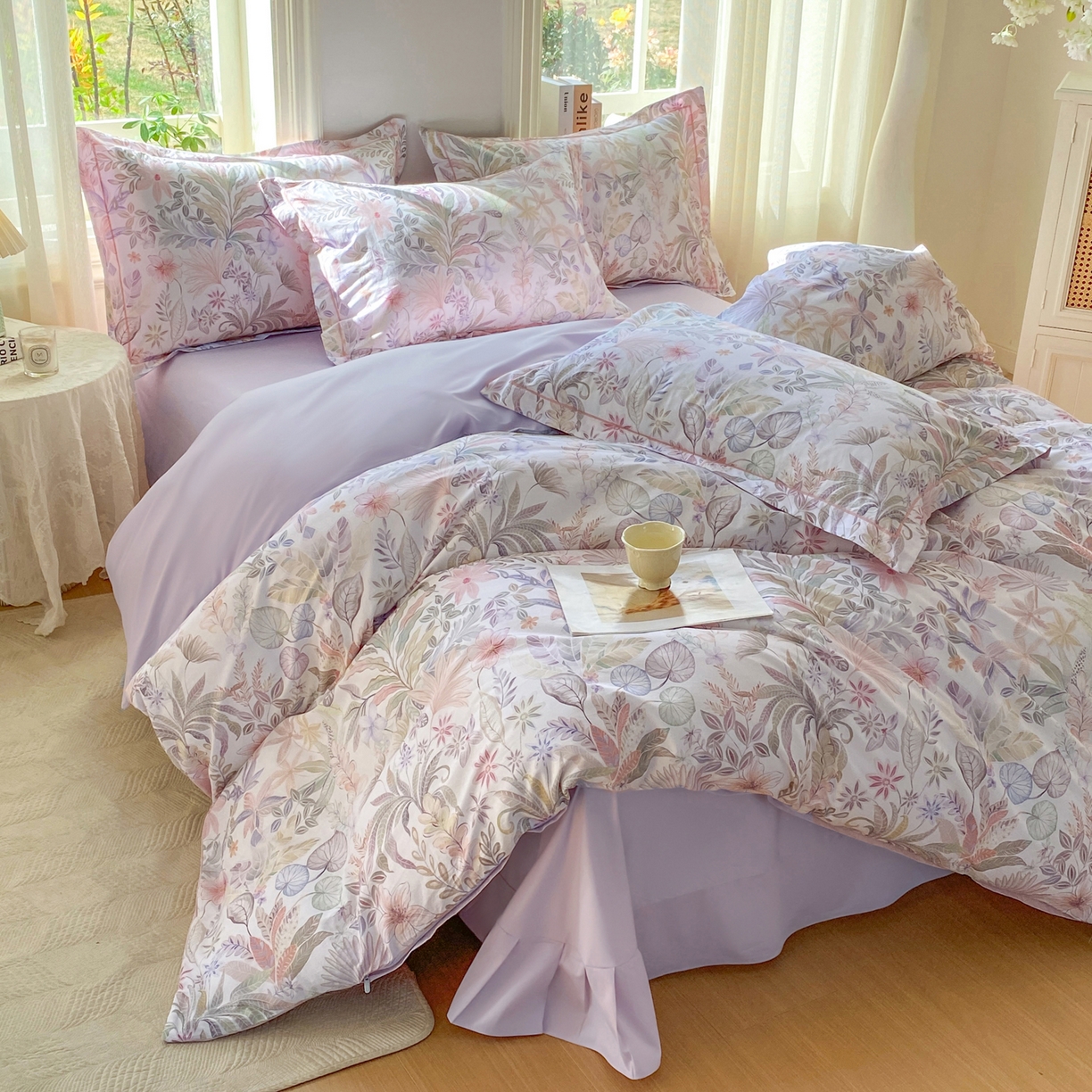 91家纺网 家纺一手货源 找家纺 XIWEN-希文家纺 2026新款40支全棉13376数码印花四件套-第二批 晚柠-紫