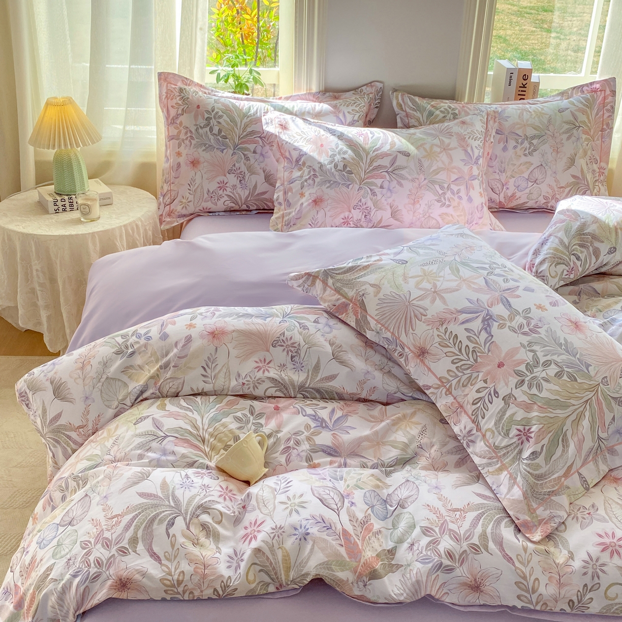 91家纺网 家纺一手货源 找家纺 XIWEN-希文家纺 2026新款40支全棉13376数码印花四件套-第二批 晚柠-紫