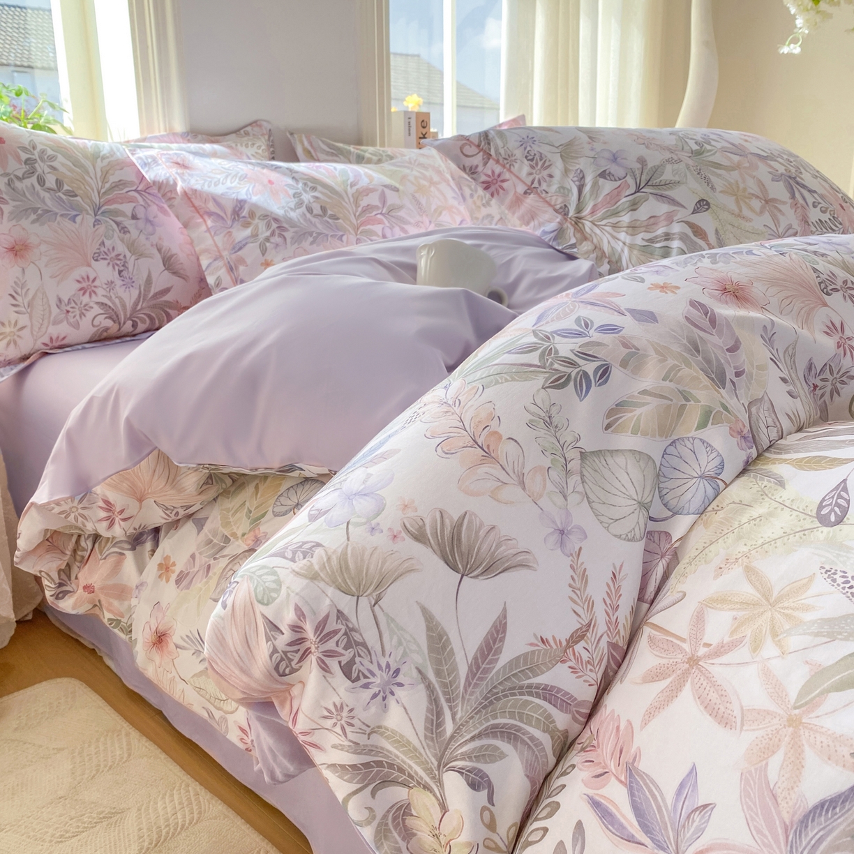 91家纺网 家纺一手货源 找家纺 XIWEN-希文家纺 2026新款40支全棉13376数码印花四件套-第二批 晚柠-紫