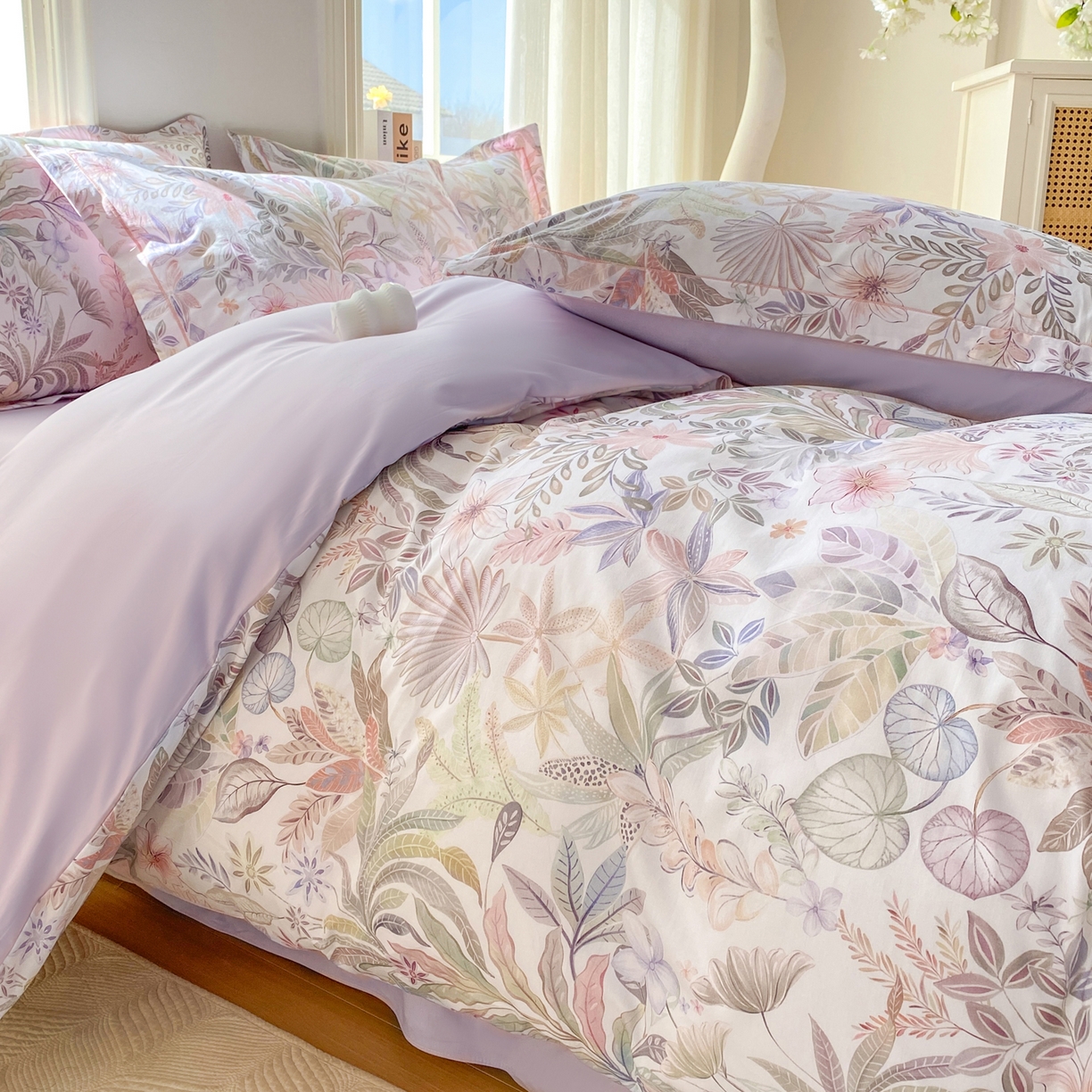 91家纺网 家纺一手货源 找家纺 XIWEN-希文家纺 2026新款40支全棉13376数码印花四件套-第二批 晚柠-紫