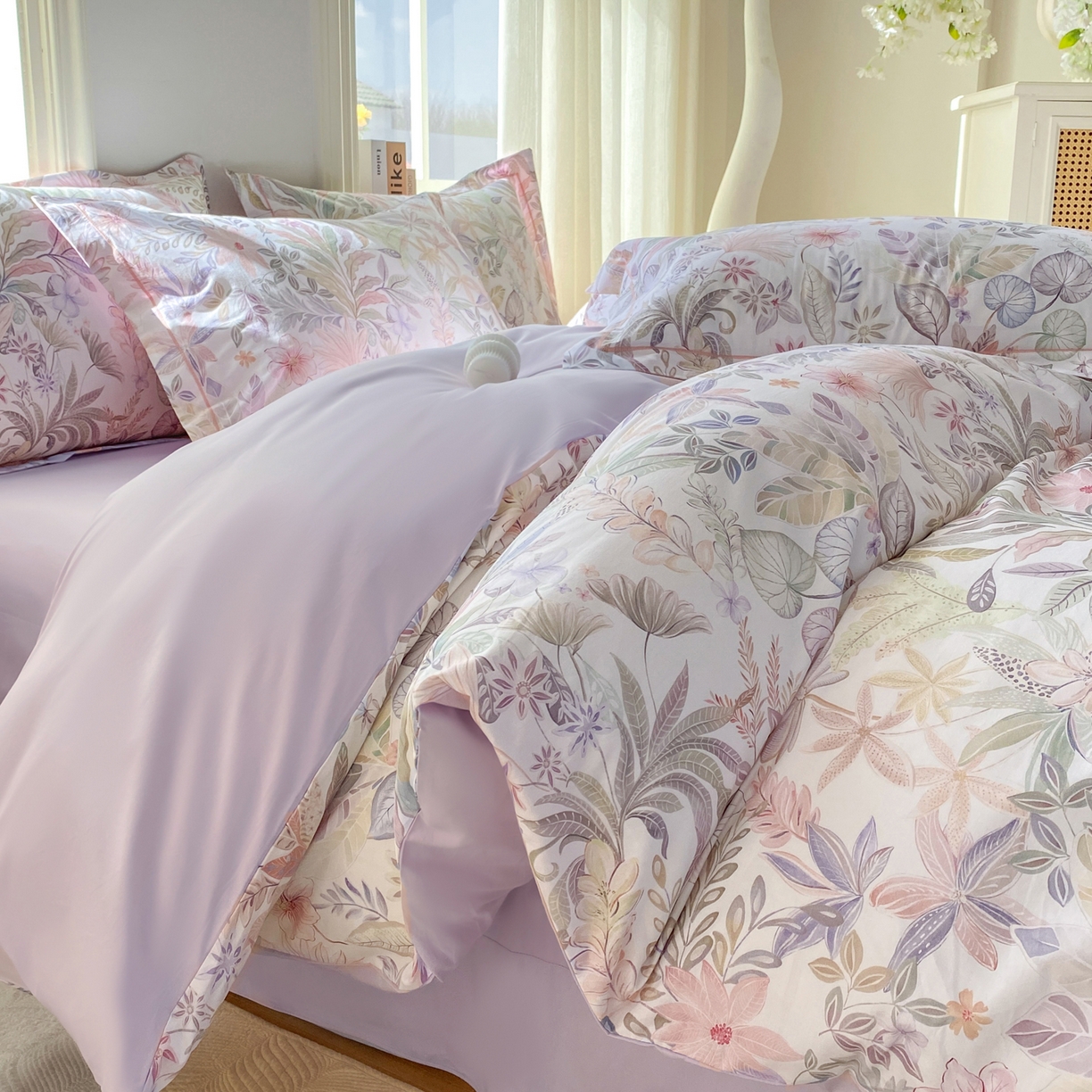 91家纺网 家纺一手货源 找家纺 XIWEN-希文家纺 2026新款40支全棉13376数码印花四件套-第二批 晚柠-紫