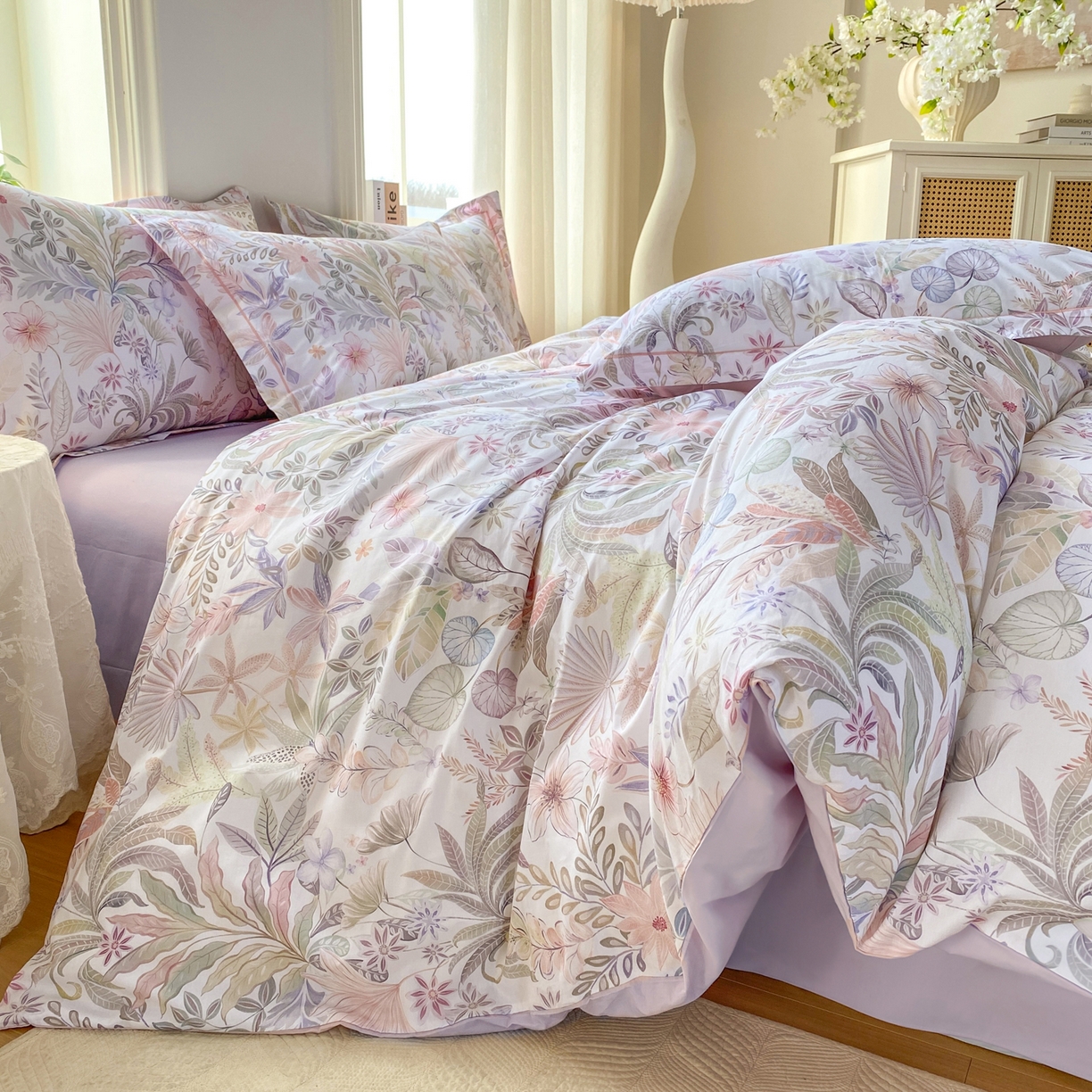 91家纺网 家纺一手货源 找家纺 XIWEN-希文家纺 2026新款40支全棉13376数码印花四件套-第二批 晚柠-紫