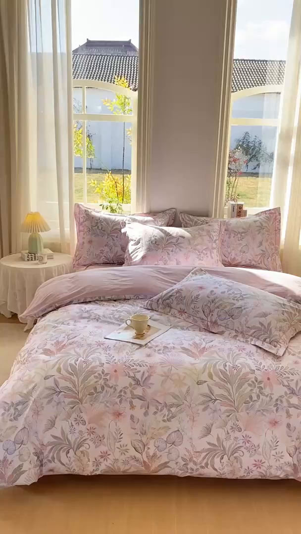 91家纺网 家纺一手货源 找家纺 XIWEN-希文家纺 2026新款40支全棉13376数码印花四件套-第二批 晚柠-紫