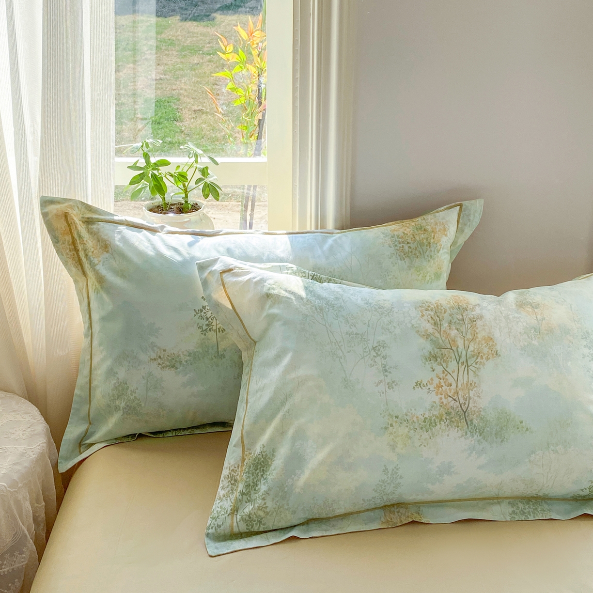 91家纺网 家纺一手货源 找家纺 XIWEN-希文家纺 2026新款40支全棉13376数码印花四件套-第二批 幸福里-绿