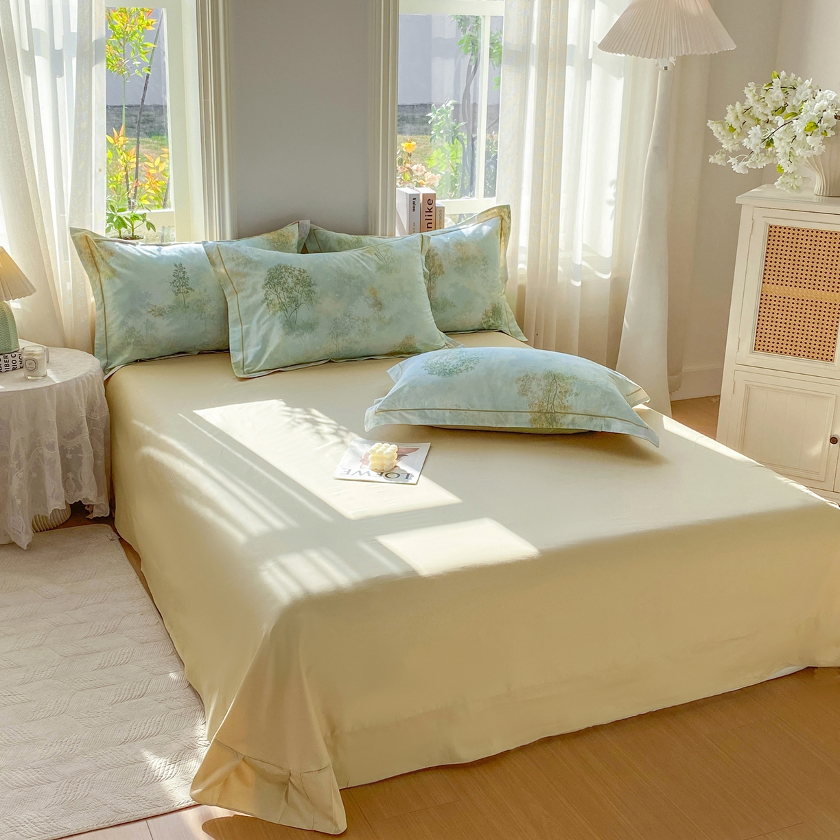 91家纺网 家纺一手货源 找家纺 XIWEN-希文家纺 2026新款40支全棉13376数码印花四件套-第二批 幸福里-绿