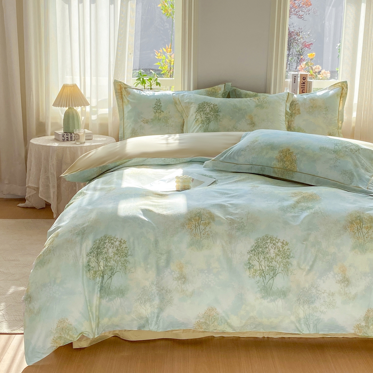 91家纺网 家纺一手货源 找家纺 XIWEN-希文家纺 2026新款40支全棉13376数码印花四件套-第二批 幸福里-绿