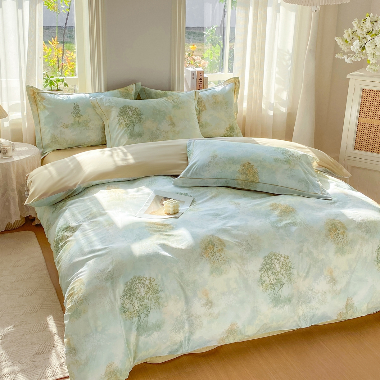 91家纺网 家纺一手货源 找家纺 XIWEN-希文家纺 2026新款40支全棉13376数码印花四件套-第二批 幸福里-绿