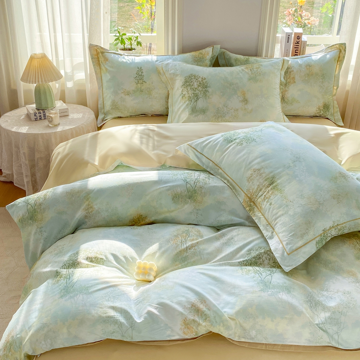 91家纺网 家纺一手货源 找家纺 XIWEN-希文家纺 2026新款40支全棉13376数码印花四件套-第二批 幸福里-绿