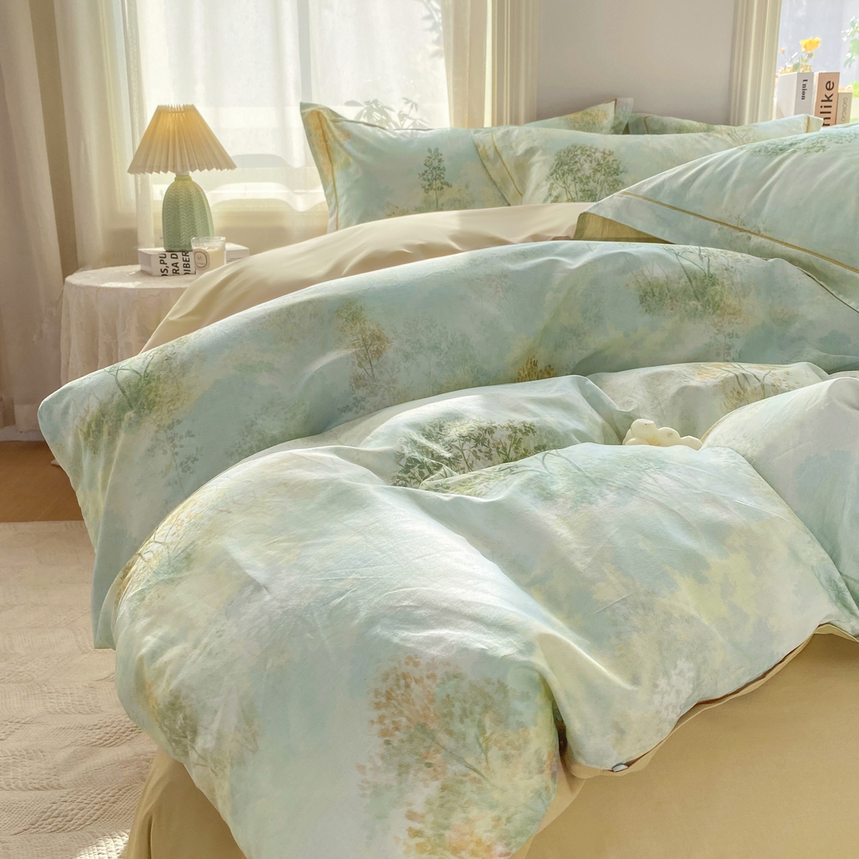 91家纺网 家纺一手货源 找家纺 XIWEN-希文家纺 2026新款40支全棉13376数码印花四件套-第二批 幸福里-绿