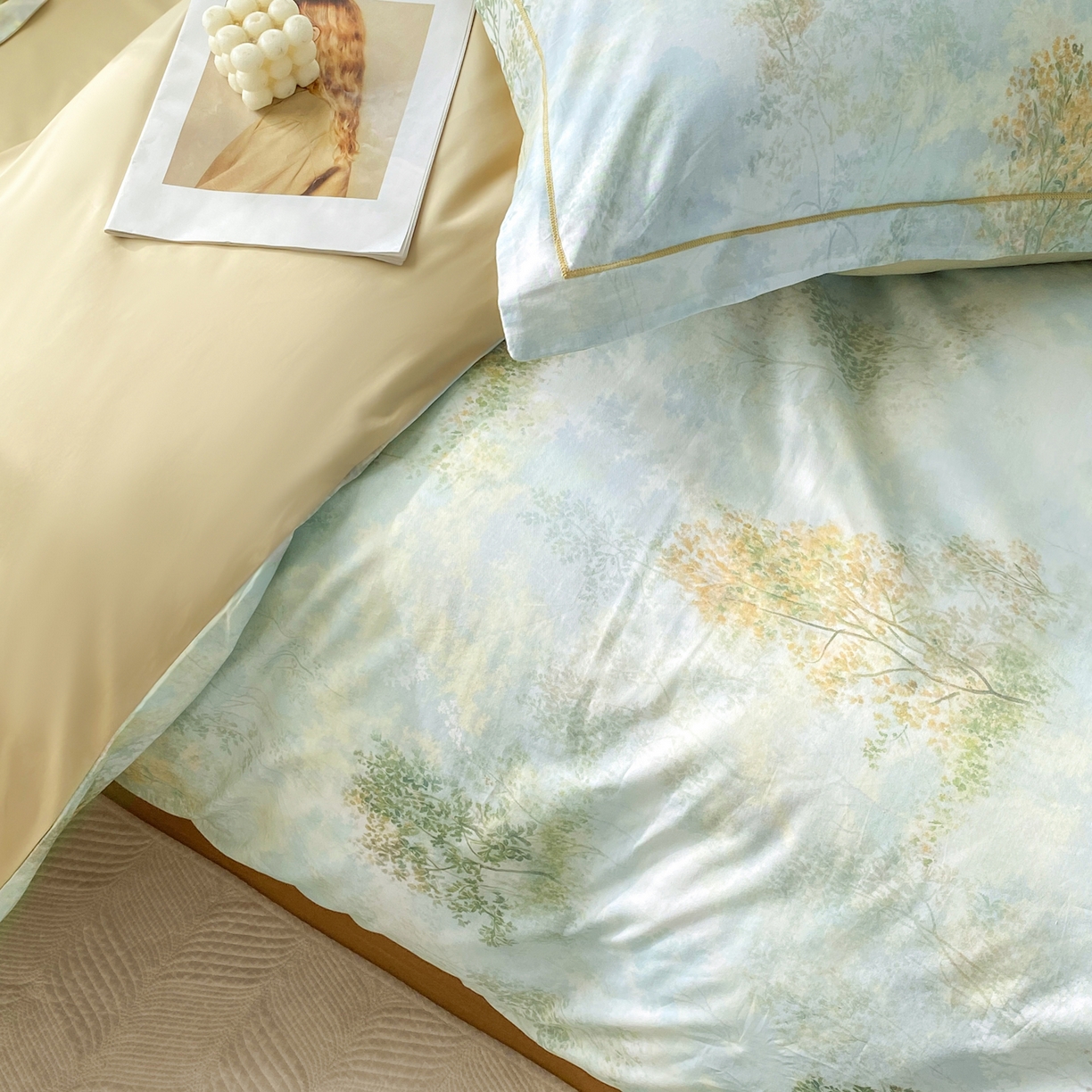 91家纺网 家纺一手货源 找家纺 XIWEN-希文家纺 2026新款40支全棉13376数码印花四件套-第二批 幸福里-绿