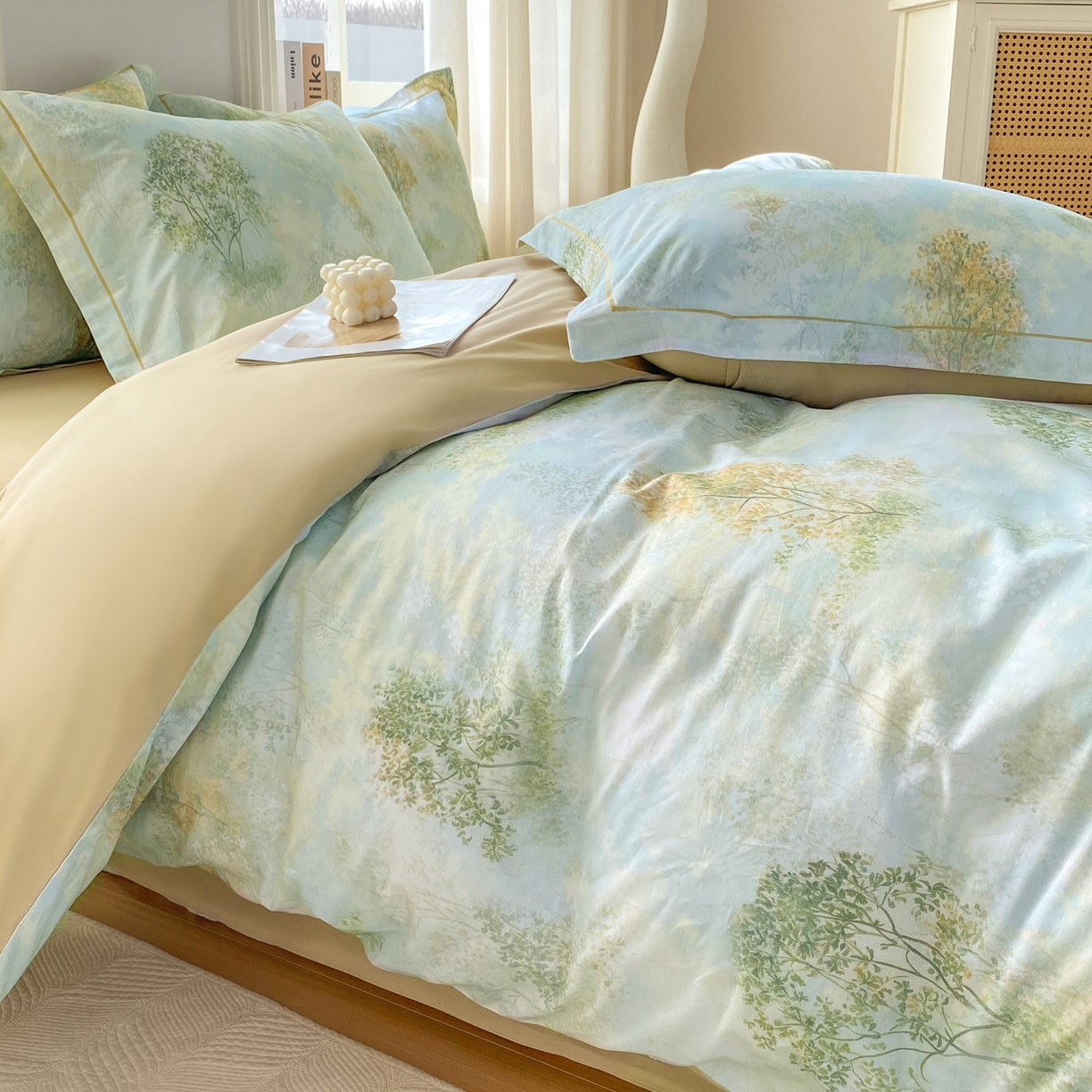 91家纺网 家纺一手货源 找家纺 XIWEN-希文家纺 2026新款40支全棉13376数码印花四件套-第二批 幸福里-绿