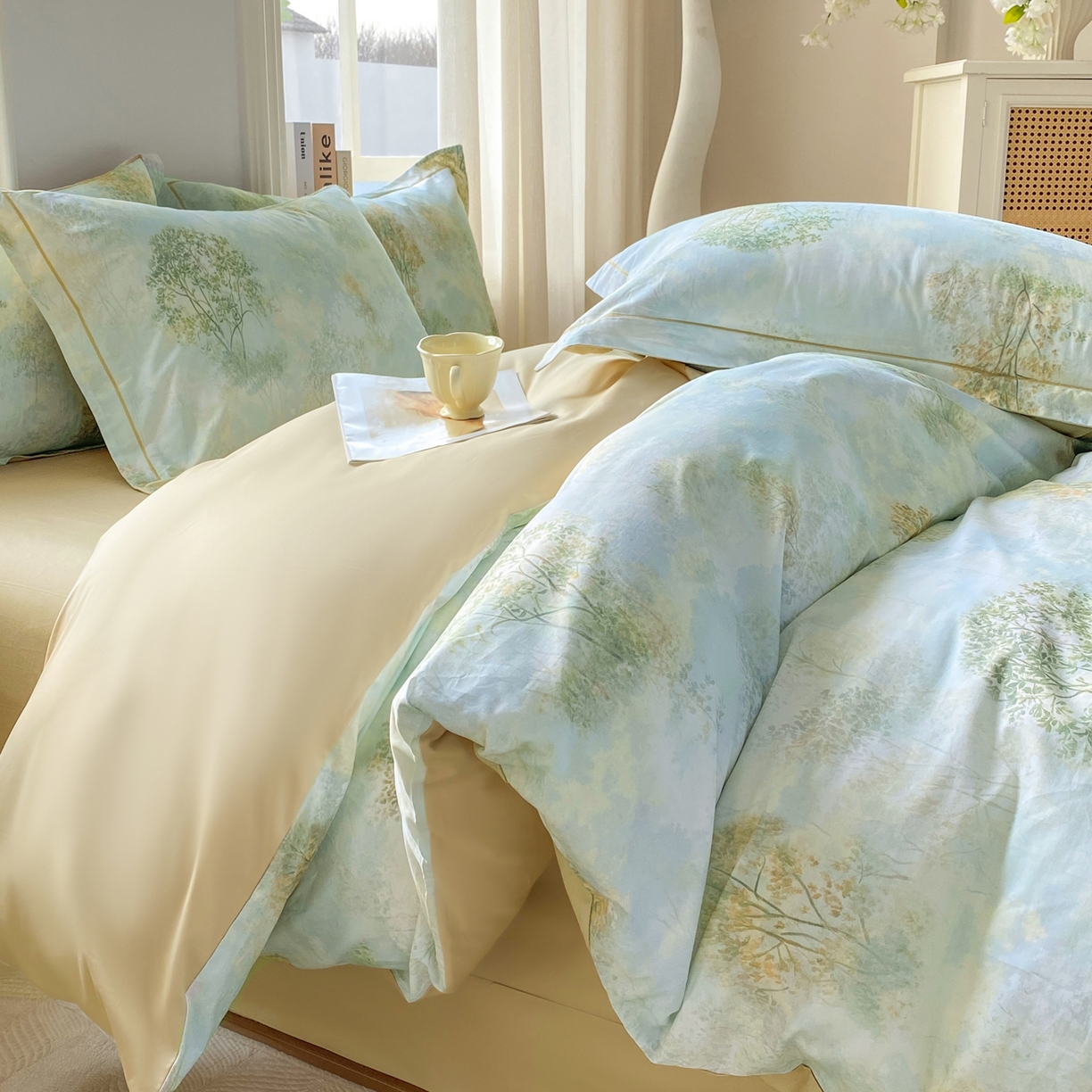 91家纺网 家纺一手货源 找家纺 XIWEN-希文家纺 2026新款40支全棉13376数码印花四件套-第二批 幸福里-绿